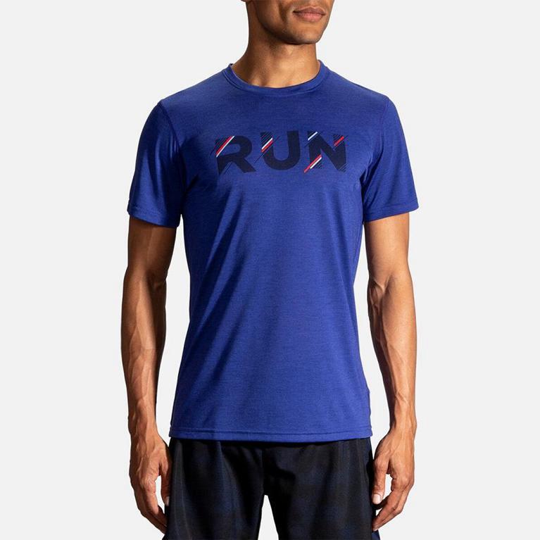Brooks Distance Graphic Men's Short Sleeve Running Shirt - Blue (63089-XQGP)